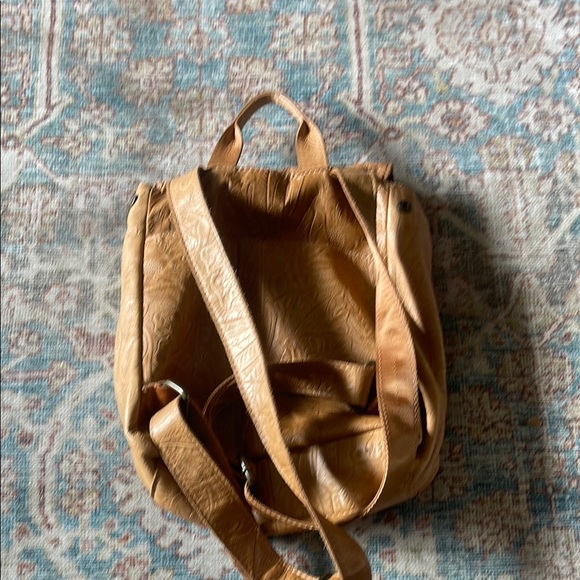 Embossed Tan Leather Backpack - Picture 3 of 6